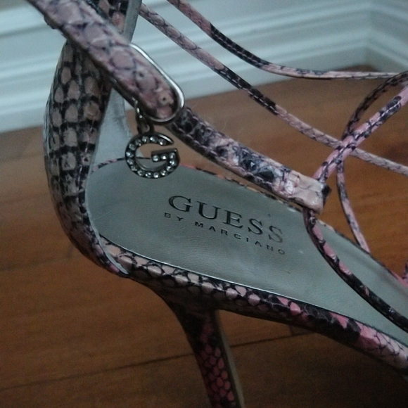 Guess Pink Snake Skin Strappy Heels - Picture 5 of 6